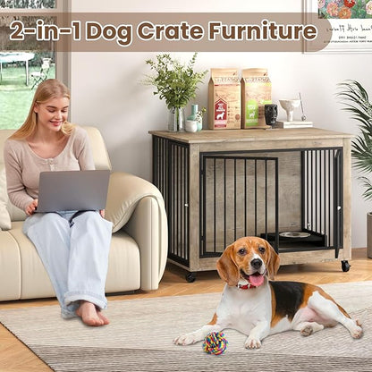 Rovibek Dog Crates for Large Medium Dogs 38.6", Large 3 Doors,