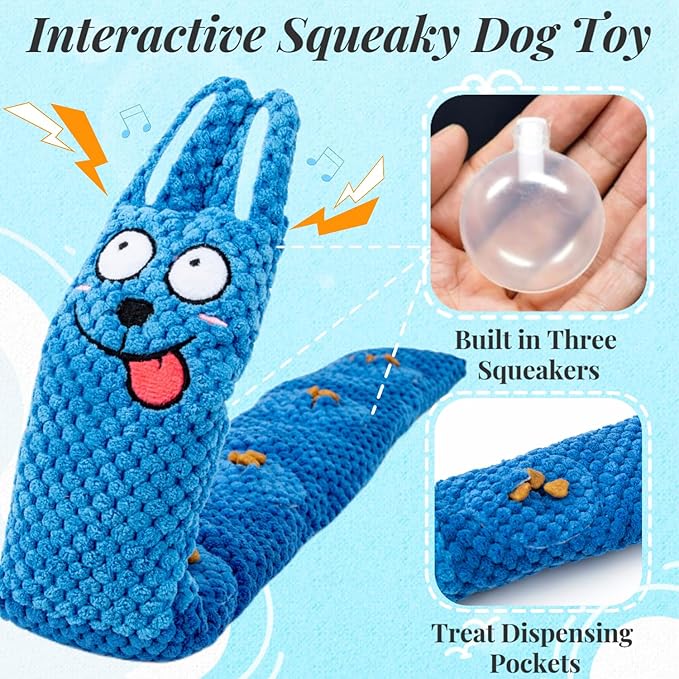 Squeaky Dog Puzzle Toys Interactive Plush Dog Toys Snuffle Mat for Dogs IQ Training Toys Foraging Instinct Training Puppy Toys for Small, Medium, and Large Dogs (Blue Rabbit)