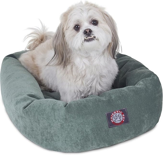 Majestic Pet 24 Inch Micro Velvet Calming Dog Bed Washable – Cozy Soft Round Dog Bed with Spine for Head Support 24x19x7 (inch)