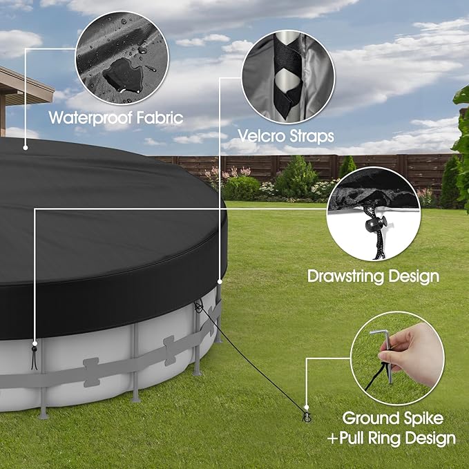 24FT Round Pool Cover Pool Covers for Above Ground Pools 210D Solar Pool Cover Heavy Duty Pool Covers Resist Tear and Fade