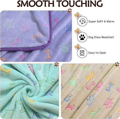 Dog Blanket 3 Pack Kennel,41" x 31" Soft (1Purple,1Brown,1Green)