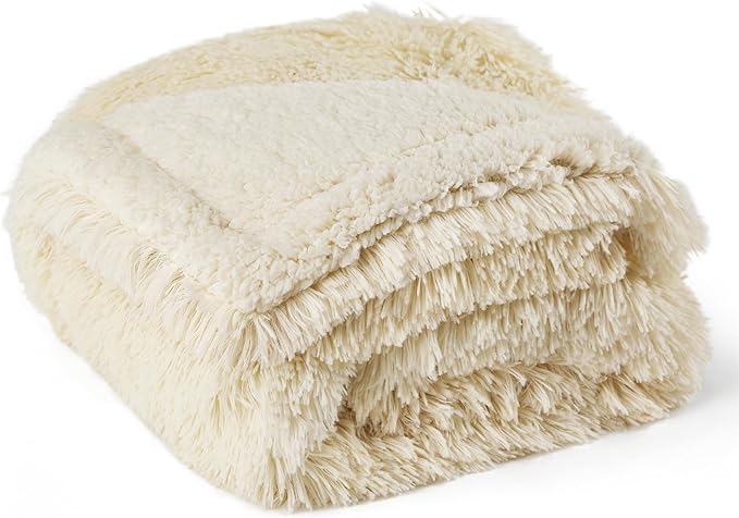 Bedsure Waterproof Dog Blankets for Large Dogs - Calming Cat Blanket for Couch Protector Washable, Long Faux Fur Pet Throw Blanket for Puppy, Reversible Furniture Protection, 50"x60", Cream