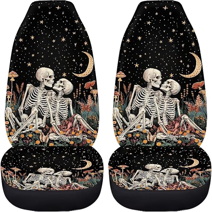 Halloween Skull Mushroom Moon Car Seat Covers Washable Seat Protector for Women Men Automotive Vehicle Seat Covers Car Interior Accessories for Cars