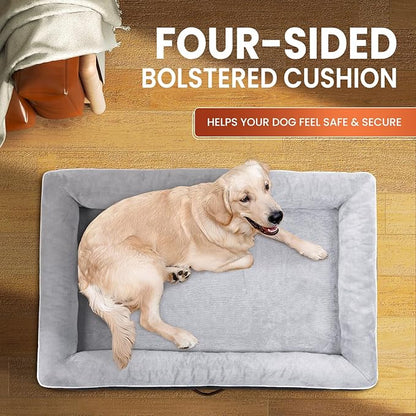 XX-Large Orthopedic Dog Bed, Egg Foam Dog Couch with Removable Washable Cover, Waterproof Pet Sofa Bed with Non-Slip Bottom and Four-Sided Bolster Cushion, Gray Dog Beds for Giant Sized Dog