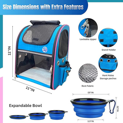 Cats & Dogs Travel Bag-Pet Carrier-Backpack Miami Ultima with Collapsible Bowl Expendable with Breathable Mesh 15lbs-20lbs Cat Carrier Dog Travel Bag