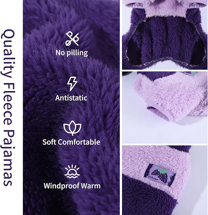 Dog Pjs for Small Dogs Chihuahua Yorkie Clothes Fleece Warm Puppy Pajamas Sweater Onesie Pink Pet Clothes Outfit Apparel (Purple