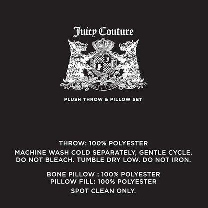 Juicy Couture Turquoise Blue Dog Blanket with Sherpa Bone Shaped Pillow – Plush Puppy Blanket Throw