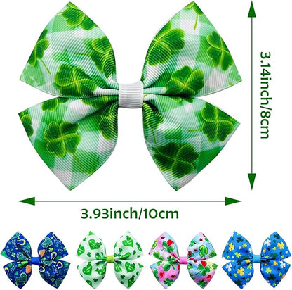 24Pcs/12 Pairs 4" Big St. Patrick's Day Dog Hair Bows with Rubber Band Three