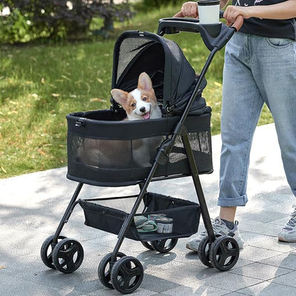 3 in 1 Folding Dog Stroller 4 Wheels