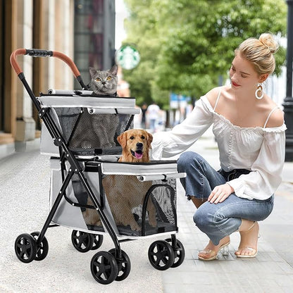 Double Pet Stroller for Dogs and Cats 4 Wheels,