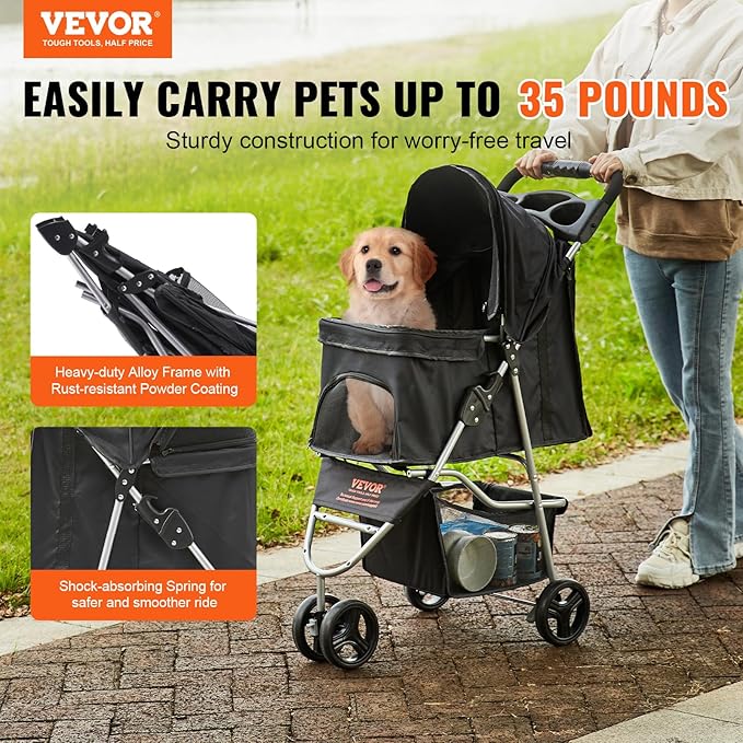 VEVOR Dog Stroller for Small Medium Dogs Up to 35lbs 3 Wheels