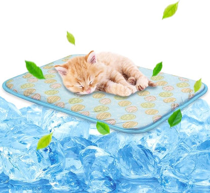 NWK Pet Cooling Mat -20’’ X 16’’ Ice Silk Cooling Mat for Dogs & Cats Portable & Washable Pet Cooling Blanket, Car Seats, Beds for Summer (Blue Toy, Small)