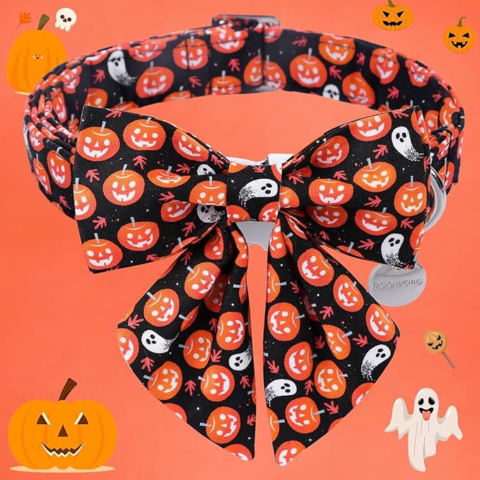 DOGWONG Fall Dog Collar with Bowtie