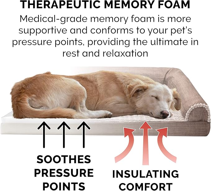 Furhaven Memory Foam Dog Bed for Medium/Small Dogs w/ Removable Bolsters & Washable Cover 35 lbs