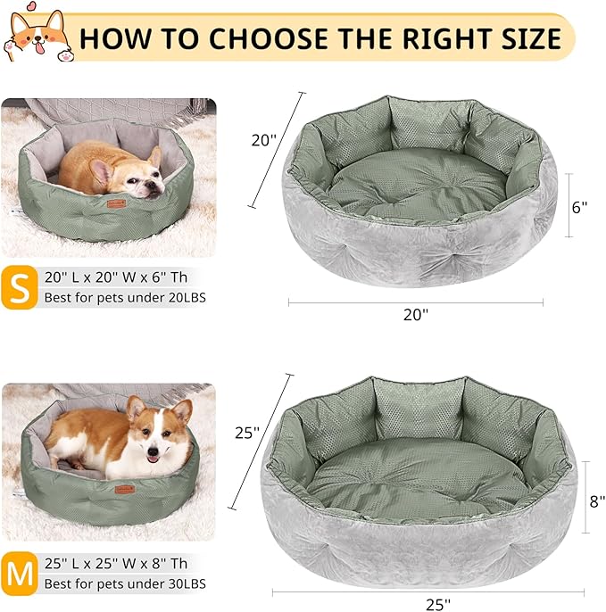 Dual-Sided Dog Beds for Medium & Small Dogs 20" L 20" W 6" Th)