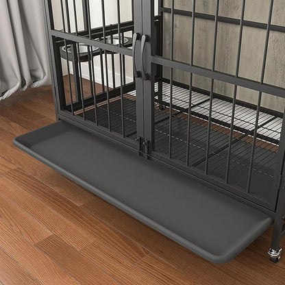 NicBex Dog Crate Furniture Dog Cage with 360 Degree Rotation Height Adjustable Feeding Bowls