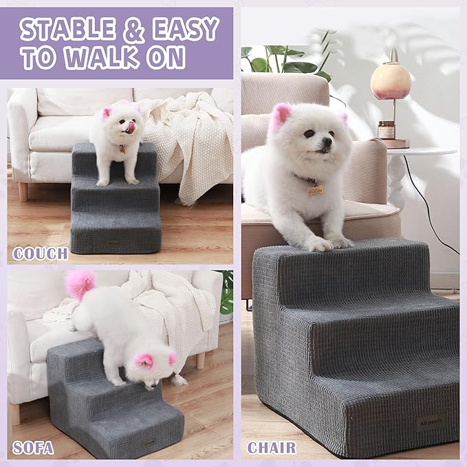 Dog Stairs for Small Dogs 3-Step Foam