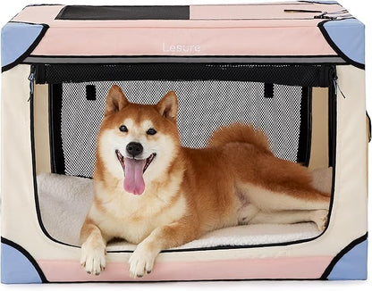 Lesure Soft Collapsible Dog Crate 30 Inch 4-Door Foldable
