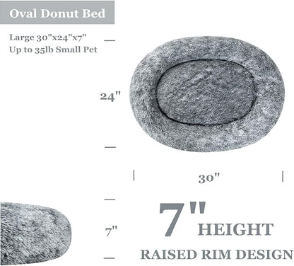 Coohom Oval Calming Donut Cuddler Dog Bed Bed(30"/36"/43") for (L(30"x24"x7"), Grey)