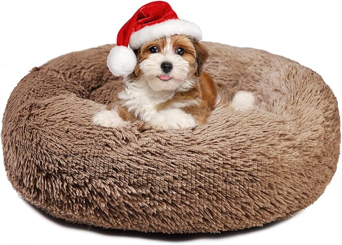 Aurako Cat Bed Dog Bed Round Cushion Pet 23" Khaki