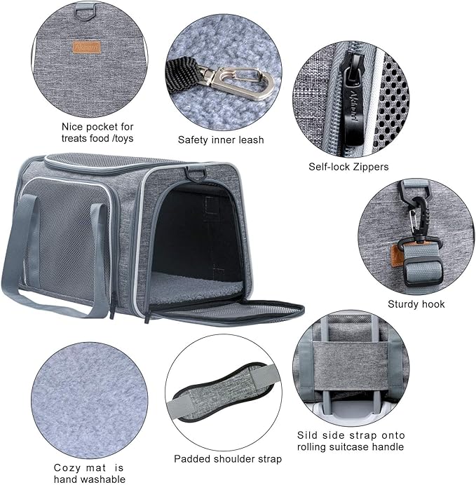 Cat Carrier - Soft-Sided Dog Pet Carrier, Portable Foldable Pet Bag up to 28 Lbs, Airline Approved Travel Puppy Carrier (Large, Light Grey)