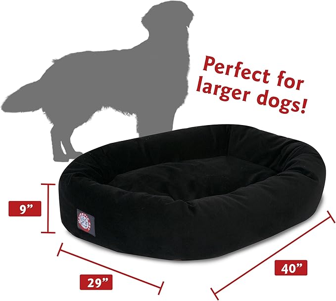 Majestic Pet 40 Inch Suede Calming Dog Bed Washable – Cozy Soft Round Dog Bed with Spine Support for Dogs to Rest their Head 40x29x9 (Inch)