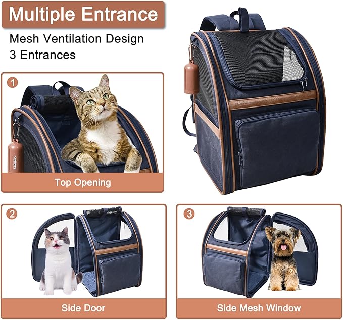 Comfortable Dog & Cat Carrier Backpack, with Safety Features and Cushion Back Support, for Travel Hiking Walking