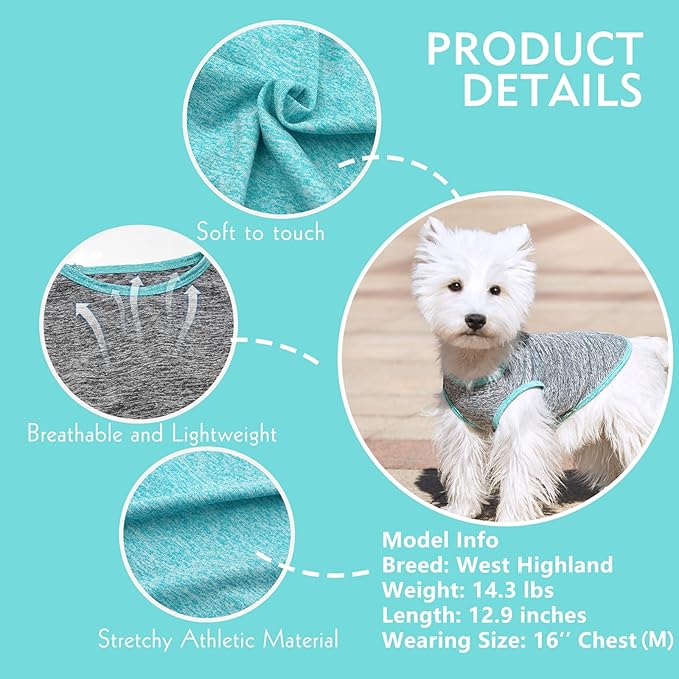 KYEESE 2 Pack Dog Shirts Quick Dry Soft Stretchy Sun Protection Dog T-Shirts with Reflective Label Tank Top Sleeveless Vest Dog Clothes for Small Medium Dogs