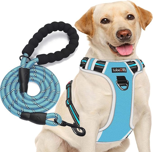 tobeDRI No Pull Dog Harness Adjustable Reflective Oxford Easy Control Medium Large Dog Harness with A Free Heavy Duty 5ft Leash