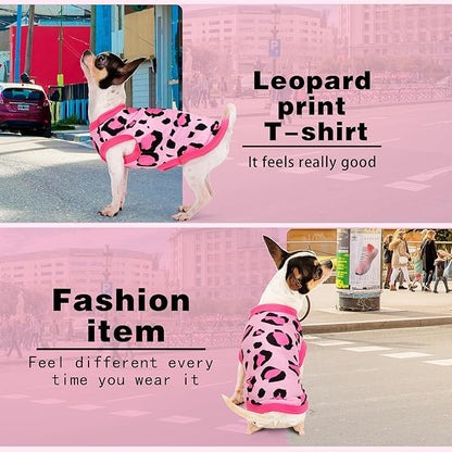 Adorable Pink Leopard Dog Shirt: Lightweight Polyester Cartoon Puppy Vest, Small Medium & Large Dog T-Shirt, Summer Pet Clothes, Cute Dog Apparel, Breathable Dog Tank Top L