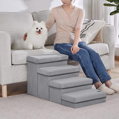 4 Steps Dog Stairs for High Bed & Couch,Dog Steps for Large Medium & Small Dogs with 4 Storage Boxes,Folding Pet Stairs for Car Up to 90 Pound