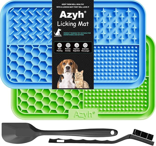 Licking Mat for Dogs & Cats 2 Pack, Slow Feeder Lick Pat for Large Dogs and Puppies, Anxiety Relief Dog Toys Feeding Mat for Butter Yogurt Peanut, Pets Bathing Grooming Training Mat (9.9'' × 6'')