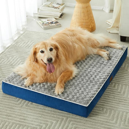 WNPETHOME Orthopedic Large Dog Bed, Dog Bed for Large Dogs with Egg Foam Crate Pet Bed with Soft Rose Plush Waterproof Dog Bed Cover Washable Removable（Small Dog Bed 30 x 20 x 3 inch Blue）