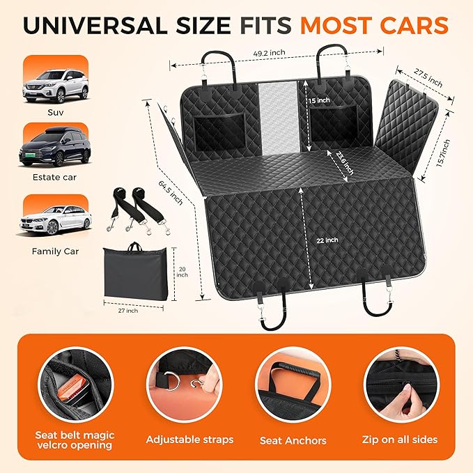 Hard Bottom Hold 400lbs Dog Car Seat Cover for Back Seat 7 Layer 40%, Thickened