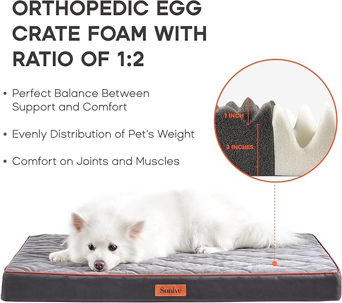 Extra Large Waterproof Egg Crate Foam Dog&Cat Beds Supportive Dog Bed Matt for Big Dogs Removable Washable Cover Oxford Fabric Bottom & Quilted Velvet Top 100lbs