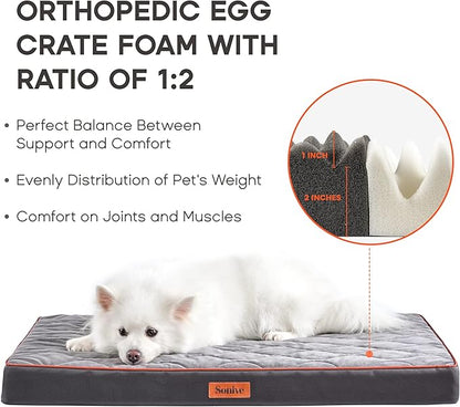 Extra Large Waterproof Egg Crate Foam Dog&Cat Beds Supportive Dog Bed Matt for Big Dogs Removable Washable Cover Oxford Fabric Bottom & Quilted Velvet Top 100lbs