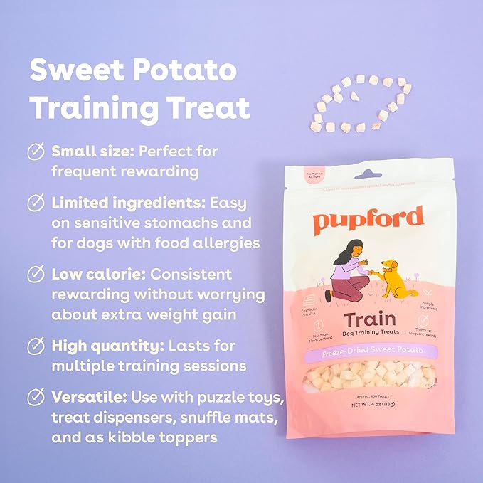 Pupford Freeze Dried Training Treats for Dogs & Puppies, 450+ One Ingredient Bites (Sweet Potato, 4 oz)