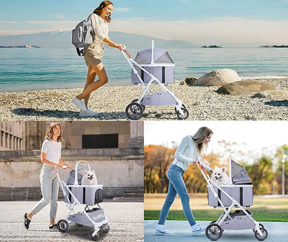 iBuddy Pet Stroller for Dog and Cat 4 in 1 Detachable Pet Travel Carrier & Car Seat
