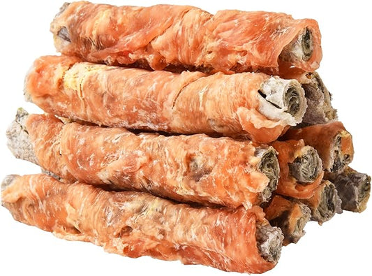 ASMPET Dog Treats, Chicken Wrapped Cod Skins for Dogs Fish Skin Dog Treats Rich in Omega3 Rawhide Free Grain Free All Natural Dog Treats Healthy for Small Medium Large Dogs (5 pcs,10.6 oz)