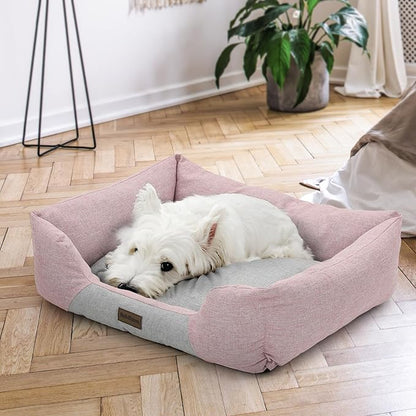 MoNiBloom 27"x21"x7" Dog Beds for Medium Small Dogs Machine-Washable Linen-Like Fabric Pet Beds Warming Cozy Soft Bed for Dogs and Cat