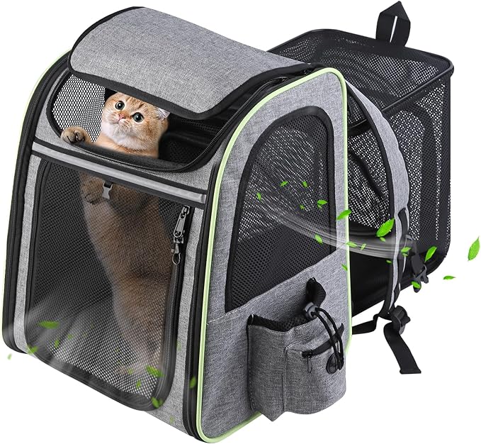 Inspack Cat Carrier, Expandable Large Cat Backpack, Breathable Dog Cat Backpack Carriers for Small Dogs Medium Cats Fit Up to 18 Lbs, Cat Dog Travel Bag, Durable Pet Carrier for Travel,Hiking,Camping