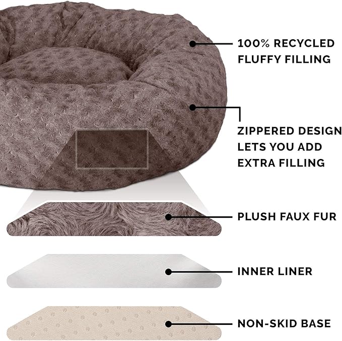 Furhaven 40" Round Donut Dog Bed for Large/Medium Dogs 75 lbs