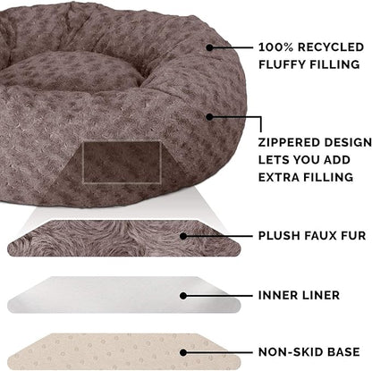 Furhaven 40" Round Donut Dog Bed for Large/Medium Dogs 75 lbs