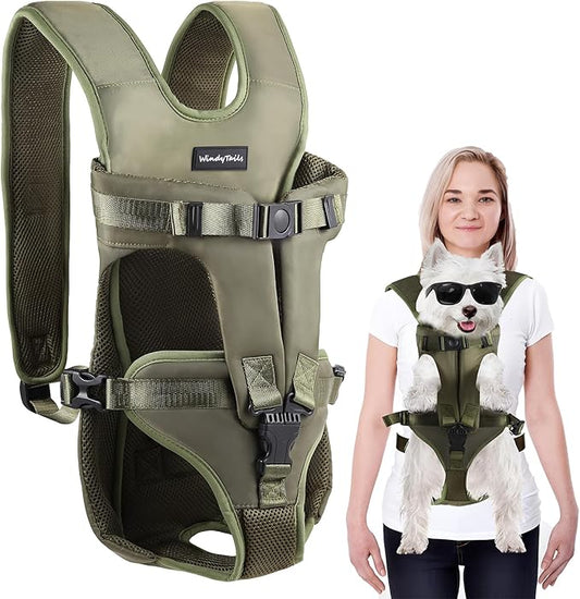 WindyTails Dog Backpack Carrier for Medium Small Large Dogs, Pet Backpack Carrier, Dog Front Carrier, Dog Hiking Backpack, Dog Baby Carrier, Dog Chest Carrier for Hiking Outdoor, Green, S