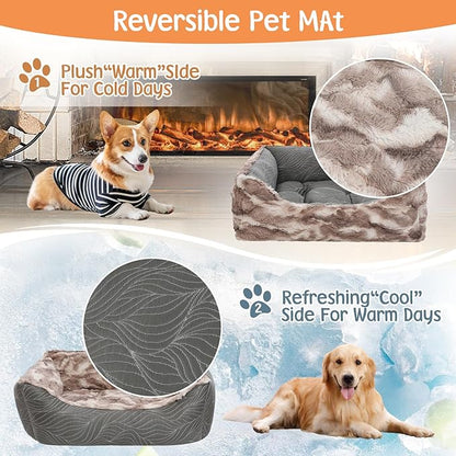 2 in 1 Dog Bed Washable Pet Cooling Beds for Large Medium Small Dogs Cats Orthopedic Reversible Washable Sofa Rectangle Durable Puppy Cuddler Soft Calming Sleeping Bed