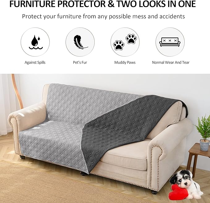 Waterproof Dog Bed Covers for Couch Protection Dog Pet Blanket Furniture Protector (68“X82, Grey+Dark Grey)