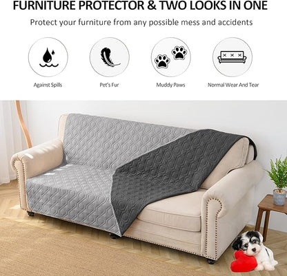 Waterproof Dog Bed Covers for Couch Protection Dog Pet Blanket Furniture Protector (82"X120", Grey+Dark Grey)