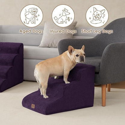 EHEYCIGA Curved Dog Stairs for Small Dogs 15.7" H 3-Step Dog