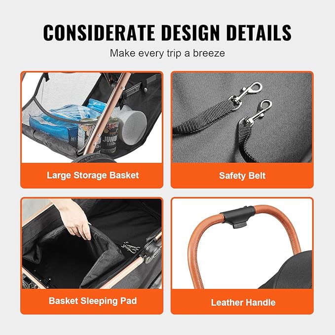 VEVOR 3 in 1 Large Pet Stroller for Dogs Cats Up to 66lbs 4 Wheels 2 Cats