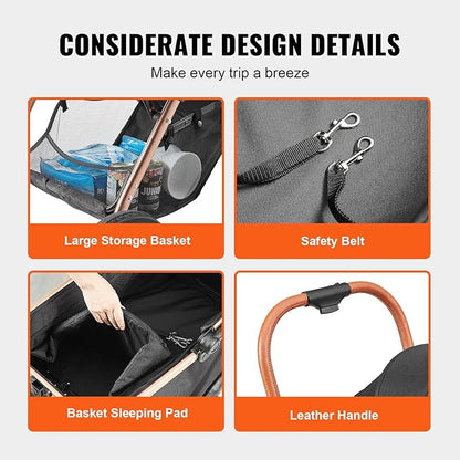 VEVOR 3 in 1 Large Pet Stroller for Dogs Cats Up to 66lbs 4 Wheels 2 Cats